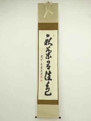 前大徳　足立泰道筆　「秋菊有佳色」一行書　肉筆紙本掛軸（共箱）